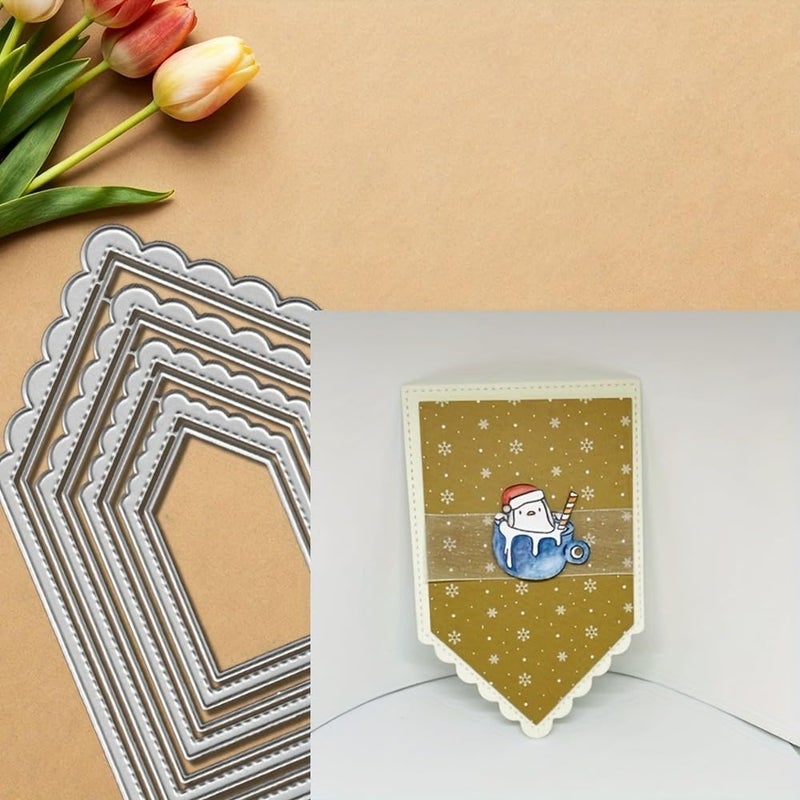 Lapoo Geometric Cutting Die for Scrapbooking - Durable, Cut Stencils for DIY Scrapbook Photo Album Decorative Paper Card, Card Making Supplies (Conical 5.5 x 3.6 in) - Image 1